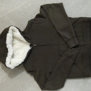 Abercrombie Fitch fur lined zip hoodie size M dark olive